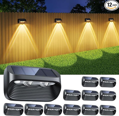 LETMY 12 Pack Solar Fence Lights Outdoor Waterproof, Bright Lens LED Fence Deck Lights Solar Powered with 2 Modes for Fence Yard Step Stair Patio Railing