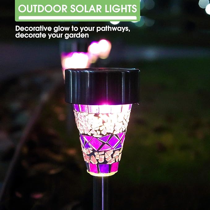 6-Pack Solar Mosaic Border Lawn Garden Lights, LED Mosaic Stake Lights Pathway Landscape Lighting for Patio Walkway | Lumora
