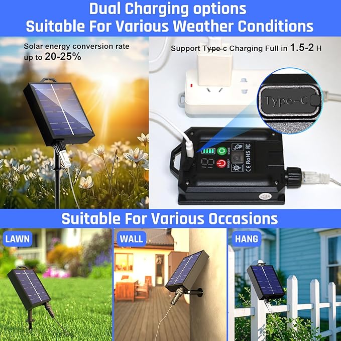 New Upgraded Solar Firefly Lights Outdoor Waterproof 6 Pack 48 LED 19 Modes USB Rechargeable Solar Garden Lights with Remote Timer Dimmable for Yard Patio Landscape Outside Decorations Light, Warm