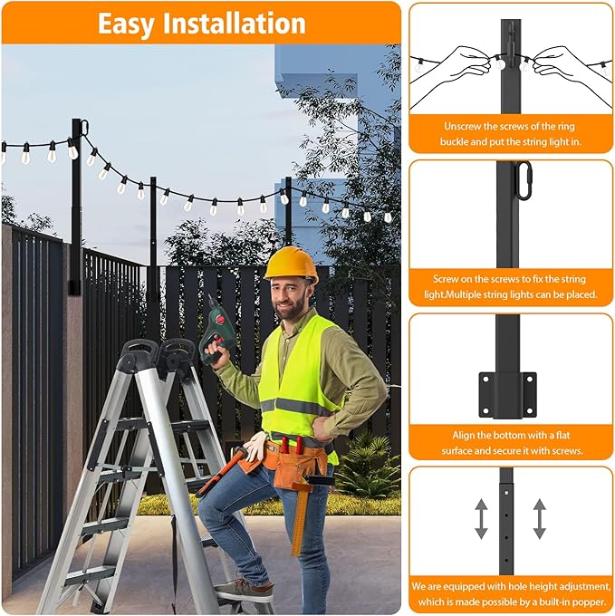 LETIANPAI 2.8Ft String Light Poles 10 Pack,Light Poles for Outside Lights,Outdoor with Fence Brackets Hanging | Lumora