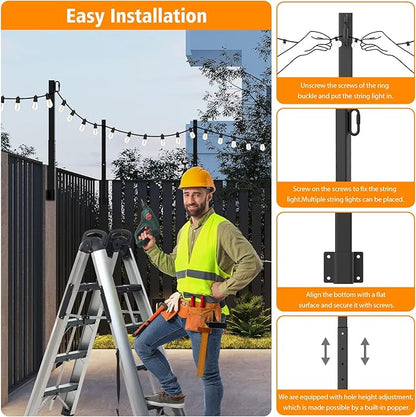 LETIANPAI 2.8Ft String Light Poles 6 Pack,Light Poles for Outside Lights,Outdoor with Fence Brackets Hanging Lights,Metal Stand Deck Patio Backyard