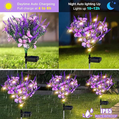 Solar Garden Lights Outdoor 4 Pack Lavender Butterfly Lights, Solar Artificial Flower Outdoor Waterproof Decoration Gardening Gifts for Women, Yard Patio Pathway Lawn Courtyard Decoration