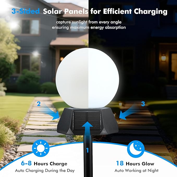 BlcTec Solar Pathway Lights Outdoor, Cool White Path Lights with 3-Sided Solar Panels, 18H Runtime, IP65 | Lumora