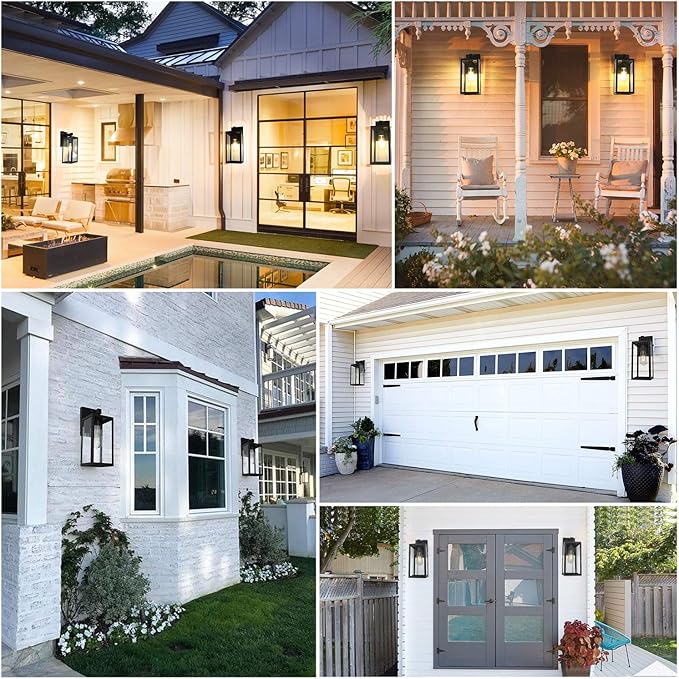 SHINE HAI Dusk to Dawn Sensor Outdoor Wall Sconce, Exterior Porch Lantern Fixture with E26 Socket & Glass Shade | Lumora