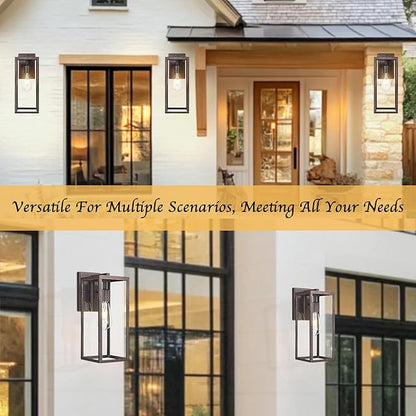 Bestshared Outdoor Wall Lights,15 Inch Exterior Wall Lanterns with Clear Glass, Anti-Rust Porch Lights Sconce,Weather Resistant Outdoor Lights for House, Garage, Doorway, Patio, E26 Base (2 Pack)