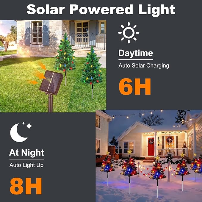 2 Pack Solar Christmas Decorations Tree Lights, Upgraded Outdoor Solar Stake Decorative Lights Xmas Tree W/100 LED-RGB Lights, 8 Lighting Modes & IP65 Waterproof, for Garden Pathway Lawn Patio
