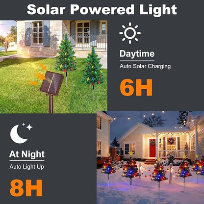 2 Pack Solar Christmas Decorations Tree Lights, Upgraded Outdoor Solar Stake Decorative Lights Xmas Tree W/100 LED-RGB Lights, 8 Lighting Modes & IP65 Waterproof, for Garden Pathway Lawn Patio