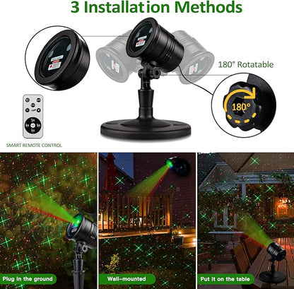 Christmas Projector Lights Outdoor, Led Christmas Laser Lights Landscape Spotlight Red and Green Star Show Waterproof with Remote Decorative Patterns for Indoor Outdoor Garden Patio Wall Holiday