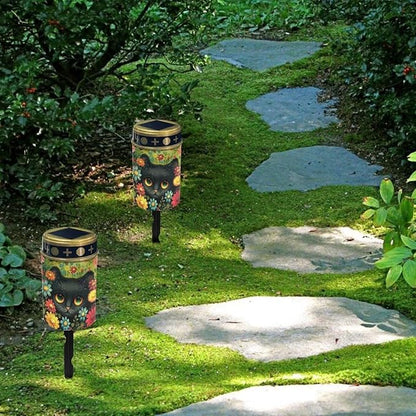 Cat Floral Solar Garden Lights Auto On/Off Solar Street Lights for Cemetery Solar Lights Waterproof Outdoor Solar LED Lights for Desks Patios Paths Tomb Gardens