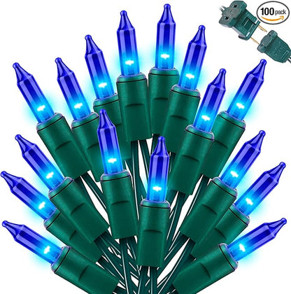 LAMPHOME Christmas String Light,100 Count Incandescent Mini String Light in 21.6ft,Indoor/Outdoor 120V UL Certified Mini Light for Christmas,Wedding,Patio Lawn,Home,Garden,Party,Store (Blue)