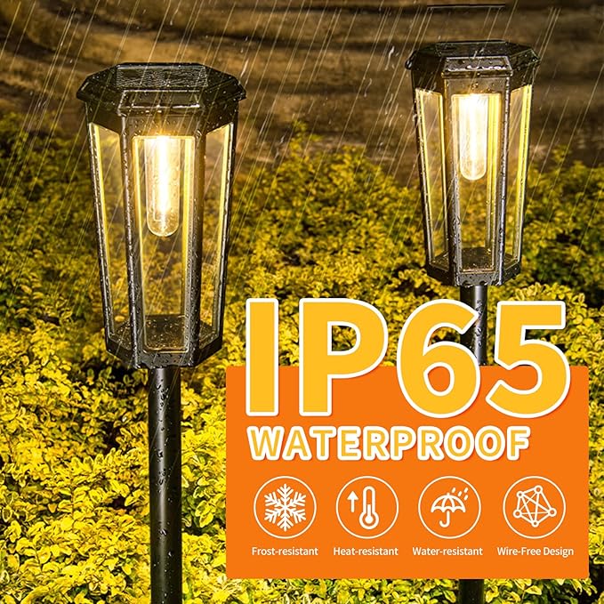 3000K Solar Pathway Lights, 2 Pack LED Solar Lights Outdoor Waterproof, Garden Lighting for Yard Path Landscape Lawn Walkway Driveway
