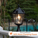 Gama Sonic Outdoor Solar Post Light with Pier Base, Black Aluminum and Beveled Glass, Royal Bulb 150 Lumens Warm | Lumora