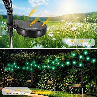 Solar Garden Lights Outdoor Waterproof, 2 Pack 16 LED Swaying Firefly Lights Outdoor Decor Light for Pathway Party Christmas Decoration, Unique Gifts for Women, Green