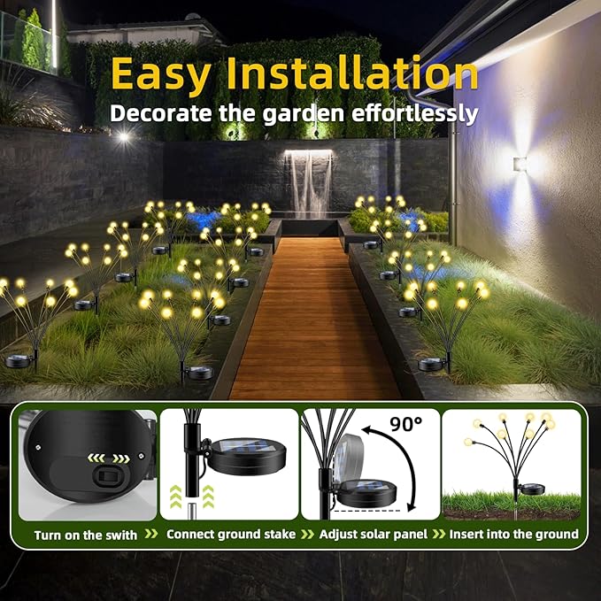 Solar Lights Outdoor - 4Packs, 32 LEDs Garden Lights Solar Powered Firefly Lights IP65 Waterproof for Lawn Yard Patio Pathway & Landscape Garden Decoration Gifts