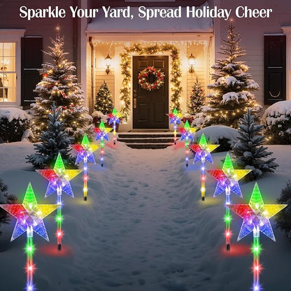 Luxspire Christmas Pathway Lights Outdoor, 5 Pack Solar Walkway Light Waterproof & Auto On/Off, Outdoor Christmas Decorations for Holiday Garden Patio Lawn Yard, Star + Colorful Light