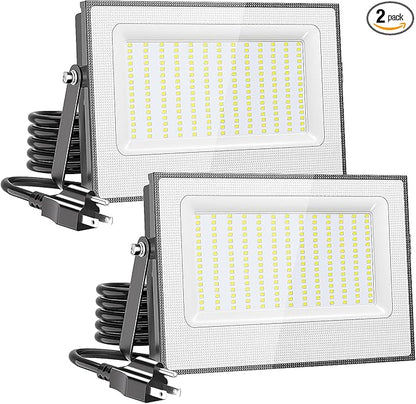Onforu 200W Flood Lights Outdoor,19000lm Bright LED Work Light with Plug,6500K Daylight White LED Flood Lighting,IP66 Waterproof Security Yard Lights for Yard Garage Stadium 2 Pack