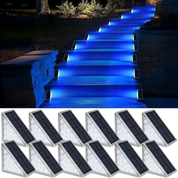 12 Pack Solar Stair Lights, Outdoor Step Lights with Waterproof IP67, Blue Color LED Solar Light for Outside Light | Lumora
