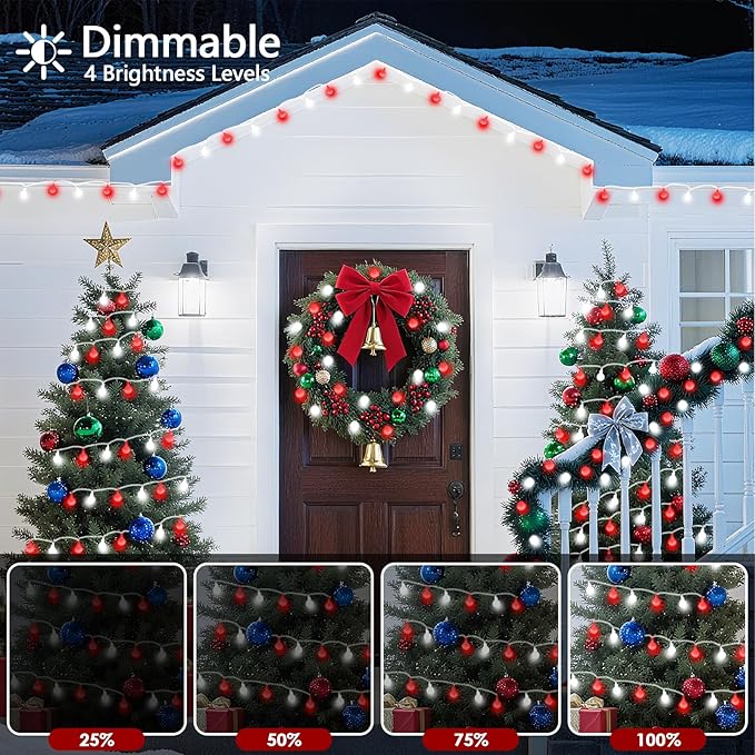 43FT 100LED Connectable Christmas Globe String Lights Indoor Outdoor - Red and White Fairy Lights Plug in with Remote & 8 Modes, Twinkle Light for Christmas Decorations Bedroom Room Tree Party