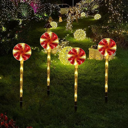 Solar Garden Lights Candy Cane Lights, 4 Cute Christmas Lollipop Pathway Lights with Stakes, Waterproof Outdoor Solar Pathway Lights for Christmas Decoration, Yard, Yard, Lawn (Color : Red)
