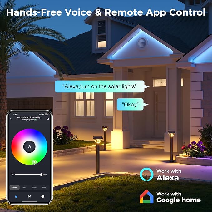 XMCOSY+ Smart Solar Lights Outdoor with Motion Sensor, 150LM APP Control RGBCW Color Changing Solar Garden Lights | Lumora