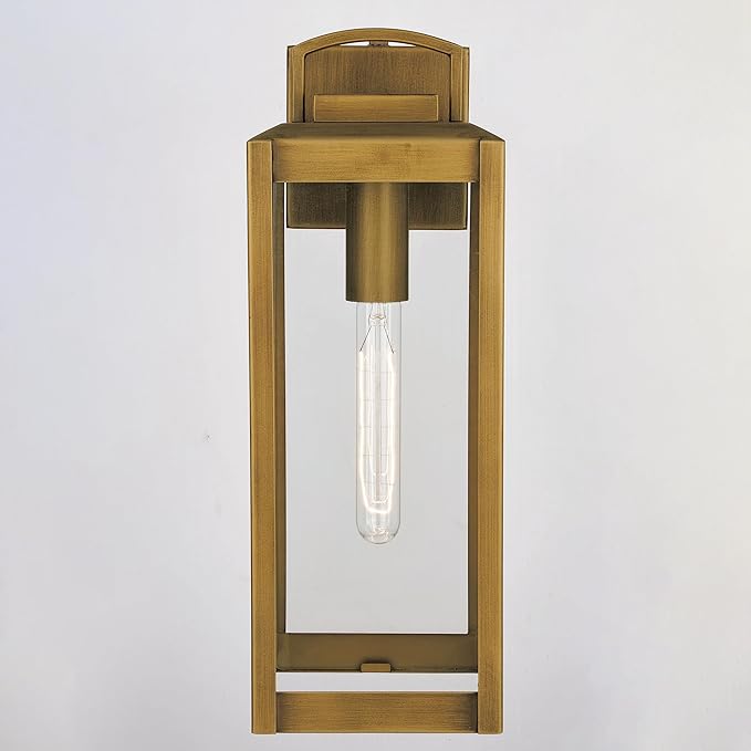VAXCEL Kinzie Outdoor Porch Light, 6" W x 16.75" H Gold Brass Outdoor Lantern, Modern Dusk to Dawn Wall Light for | Lumora