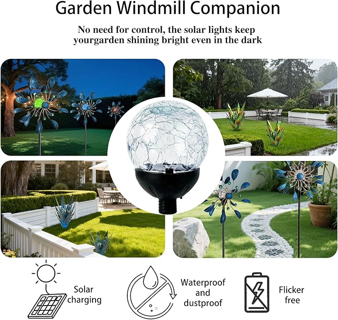 NUENUN Solar Globe Lights Cracked Glass Ball,Garden Decor Outdoor Waterproof,Globe Lighting for Tequila Sculpture Metal Agave Plant Home Decor Balcony Backyard