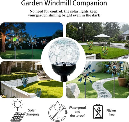 NUENUN Solar Globe Lights Cracked Glass Ball,Garden Decor Outdoor Waterproof,Globe Lighting for Tequila Sculpture Metal Agave Plant Home Decor Balcony Backyard