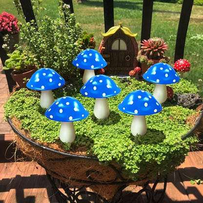 6-Pack Blue Solar Garden Lights, Solar Powered Mushroom Stake Lights for Outdoor Yard Decor, Waterproof Garden Ornaments for Backyard Lawn Deck Landscape Fence Christmas Halloween Decorations