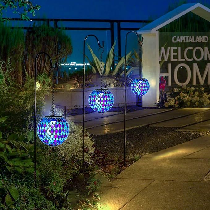 VCUTEKA Hanging Solar Lanterns Mosaic Solar Lights with Hook Up, Outdoor Garden Lights Decor for Yard Tree Fence | Lumora