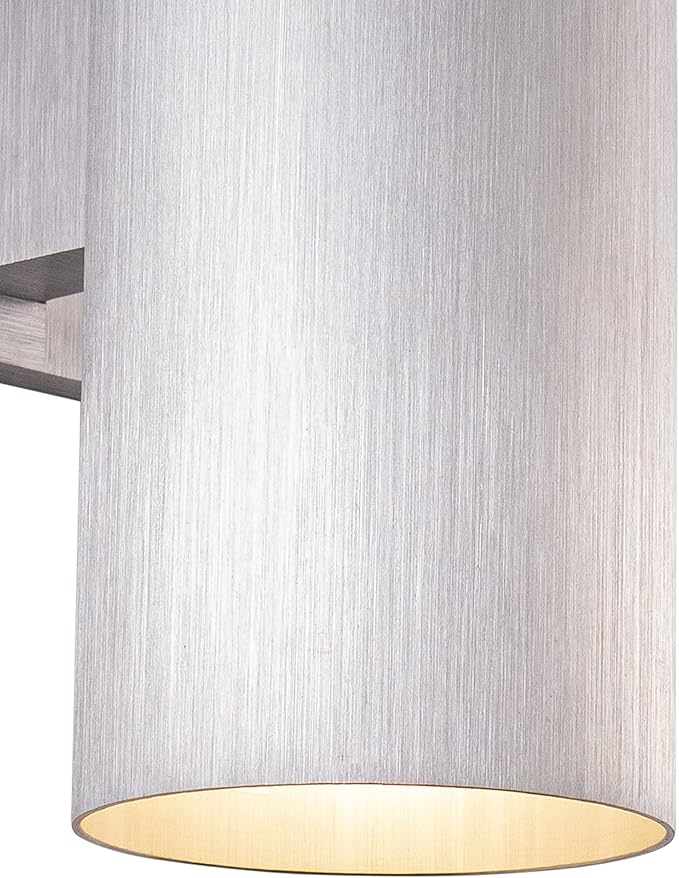 VAXCEL Chiasso Modern Outdoor Porch Light, 5" W x 14.25" H 2-Light Silver Cylinder Wall Sconce, Waterproof Up and Down Wall Light for Porch, Patio, Deck, or Front Door