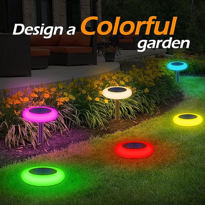Solar Lights Outdoor Color Changing, Colorful Solar Garden Lights for Outside, 2 Pack Multicolored Solar Pathway Lights Auto On/Off, Yard Lights for Lawn/Walkway/Driveway