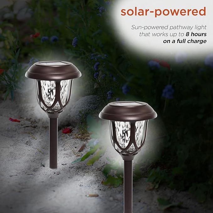 Alpine Corporation 17" Tall Super Bright High Lumen Outdoor Solar Powered Pathway Light Stakes, Bronze (Set of 2)