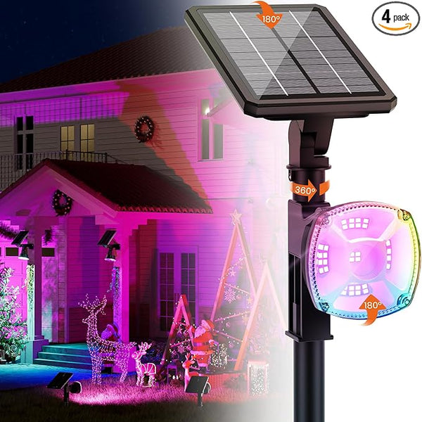 Solar Spotlights Outdoor Waterproof IP67,Multicolor LED Floodlight,4 Pack,360°Adjustable Prowered Panel,RGB 6 | Lumora
