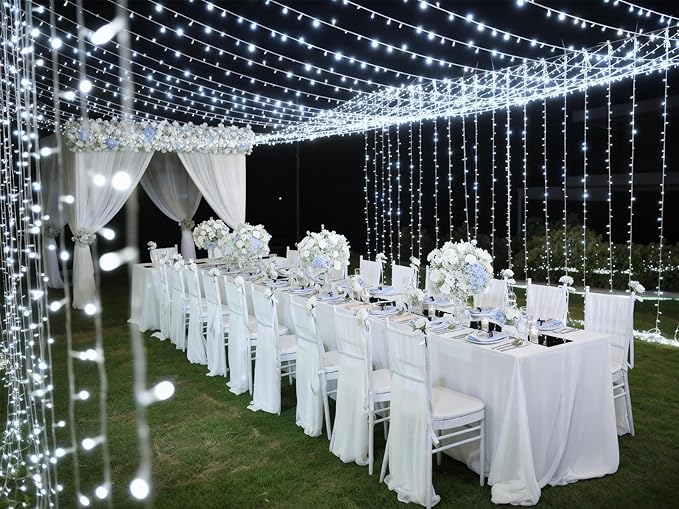 Solhice LED Curtain Lights Outdoor 30ft x10ft Cool White, 720 LED Plug in Hanging Christmas String Lights Indoor, Twinkle Light Backdrop for Outside Backyard Wedding Bedroom Decor (Not Connectable)