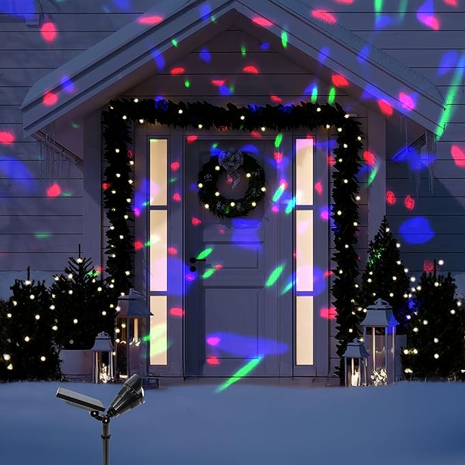 Alpine Corporation 6" Tall Solar Rotating Projector Lights, Dual Function with Multicolor LED Outdoor Decorative Lights, Black
