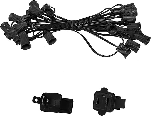 Wintergreen Lighting C9/E17 Light Stringer, 12' Socket Spacing, Outdoor Patio String Light, Fits C9/E17 Size | Lumora