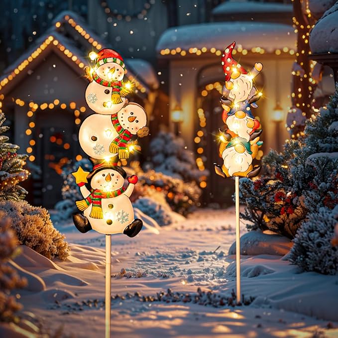 Tryme Solar Christmas Lights - Snowman Solar Lights Outdoor Gnome & Snowman Decorations, Garden Gifts for Yard, Lawn, Patio