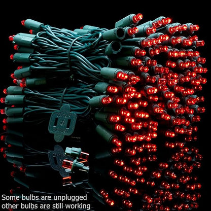 YULETIME 200 Red Wide Angle LED Christmas Lights, 66 Feet Green Wire UL Certified 5mm Holiday String Light Set (Red)