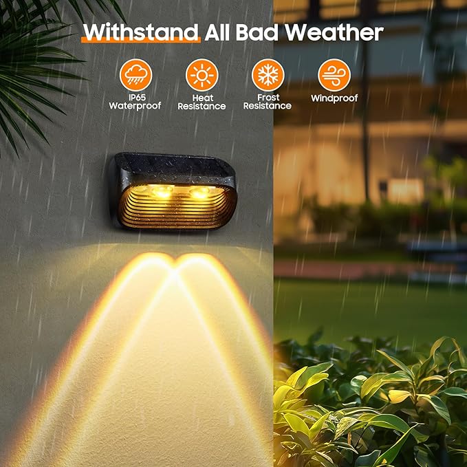 LETMY 8 Pack Solar Fence Lights Outdoor Waterproof, Bright Lens LED Fence Deck Lights Solar Powered with 2 Modes for Fence Yard Step Stair Patio Railing