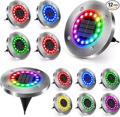 Brizled 12 Pack Color Changing Solar Ground Lights, 16 LED Outdoor Pathway Lights Landscape Lighting, Multicolor Solar Disk Light, Waterproof Disc Puck Light for Pathway Garden Yard Lawn Walkway Decor