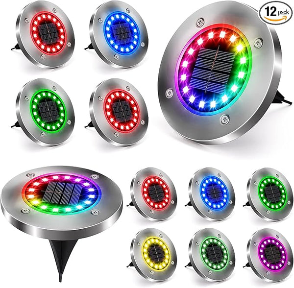 Brizled 12 Pack Color Changing Solar Ground Lights, 16 LED Outdoor Pathway Lights Landscape Lighting, Multicolor | Lumora