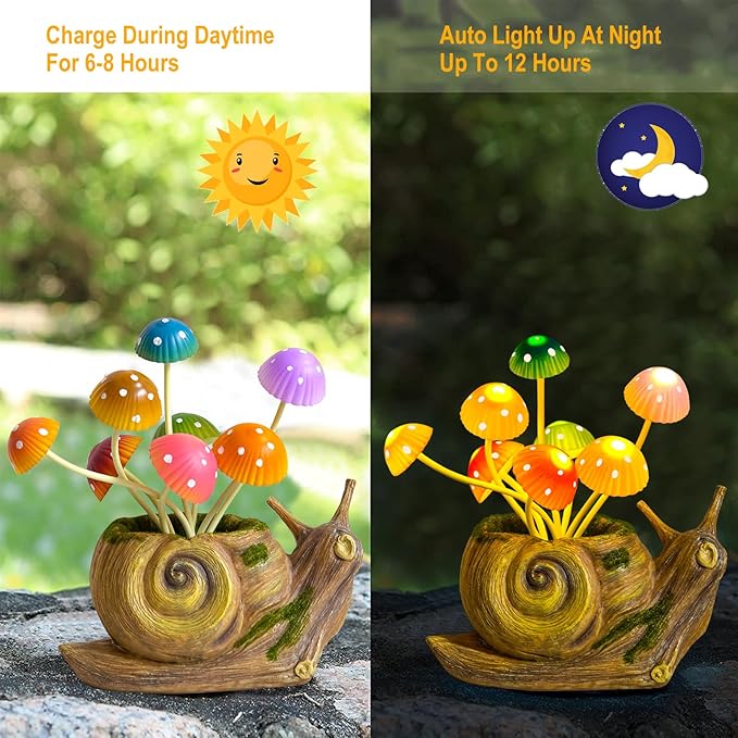 1 Pack Solar Lights Outdoor Snail Garden Statues with Mushrooms& 4 Pack Solar Pathway Lights, Gardening Gifts for | Lumora