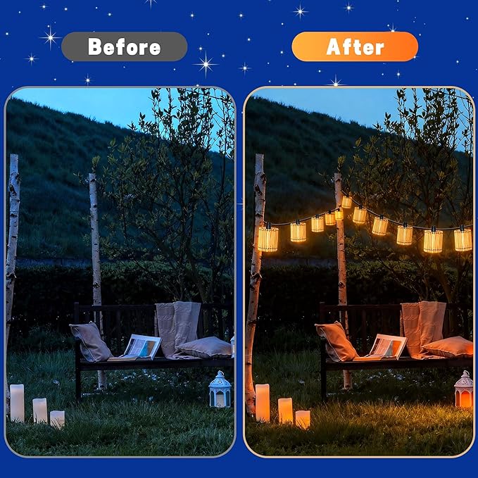 Decorative Plug in String Lights Outdoor Rattan Lamps, 20.5FT 10 LED G40 Bulb Waterproof Hanging Lantern for Patio, Yard, Deck, Garden - Indoor/Outdoor Use