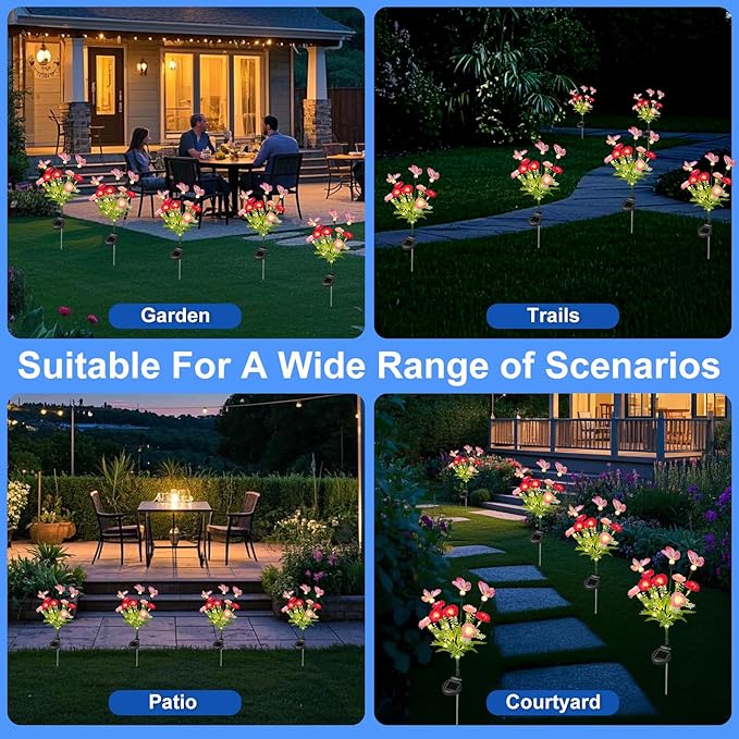 Solar Garden Lights,Solar Lights Outdoor Waterproof with Butterfly Flower,2 Pack Solar Powered Outdoor Lights,Solar | Lumora