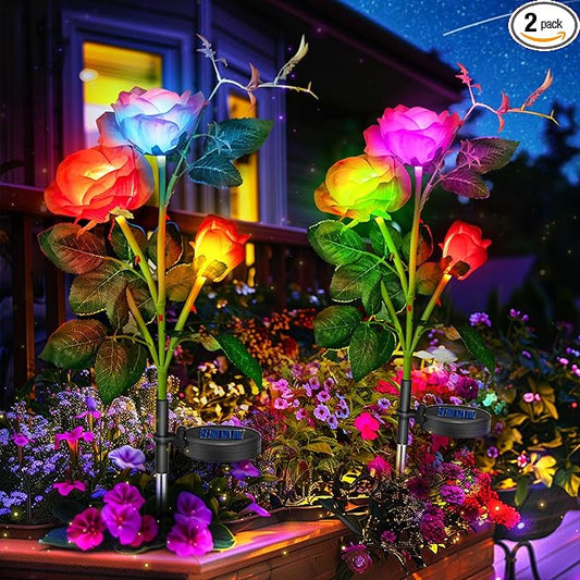 Anordsem Rose Lights Solar Powered for Women: Garden Light Waterproof for Yard Decorations Outdoor - Flower Lamp Colorful Lighting Cemetery Decor - Mother's Day Birthday Gifts for Mom Wife