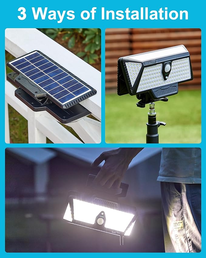Large Clip on Solar Lights Outdoor, 208 LEDs 1000Lum Bright Solar Security Light with Motion Sensor, 3 Ways -Mount | Lumora