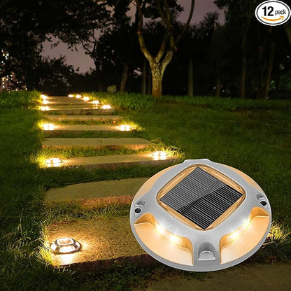 VOLISUN Solar Driveway Lights Dock Marine Lights 12 Pack,2 Colors in 1,Outdoor LED Deck Light,Solar Powered Waterproof Warning Step Light for Driveway Sidewalk Pathway (White/Warm White)