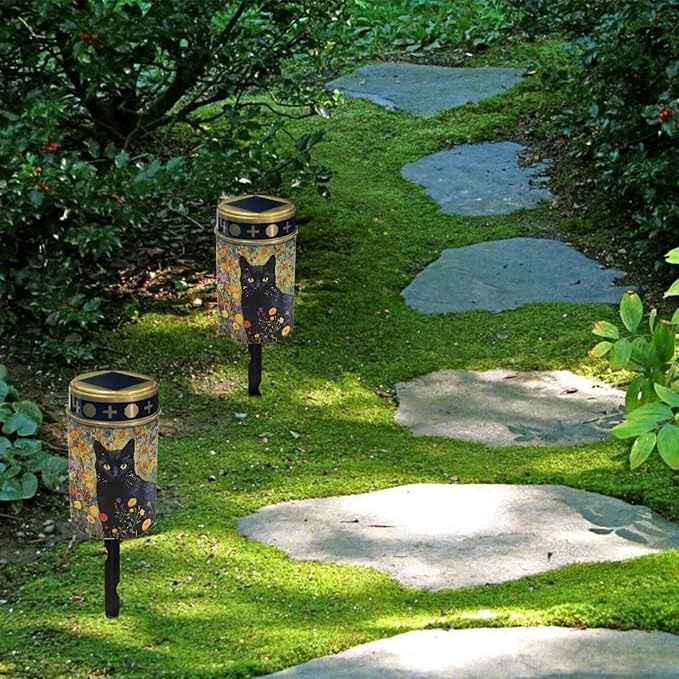 Black Cat Floral Cemetery Decorative Solar Lights Easy to Install Garden Solar Pathway Lights Waterproof Cemetery Cemetery Night Lights for Prayer Decoration