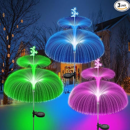 Solar Garden Lights Outdoor Solar Lights 7 Color Changing Jellyfish & Star Waterproof Solar Flower Lights for Garden Decor, Yard, Patio, Lawn, Pool, Party, Wedding, Gifts for Women/Mothers - 3 Packs