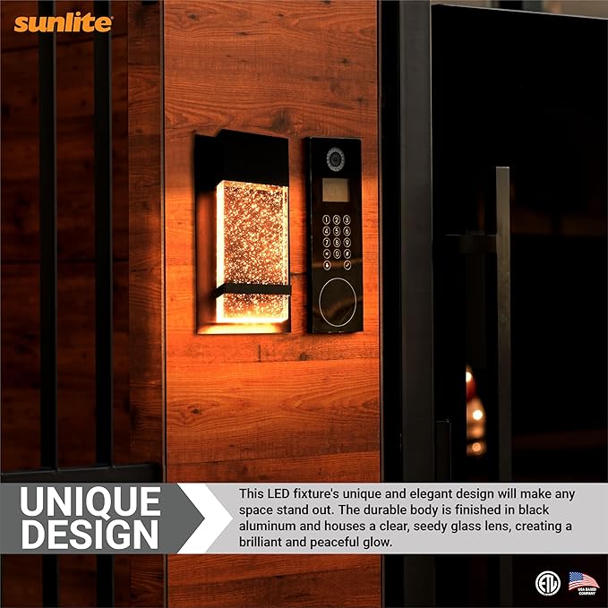 Sunlite 6.5-Inch LED Outdoor Raindrop Wall Sconce Light Fixture, 12 Watts (60W=), 600 Lumens, Color Selectable 30K/40K/50K, Dimmable, 120V, ETL Listed, Black, for Patios, Garage & Entryway Use